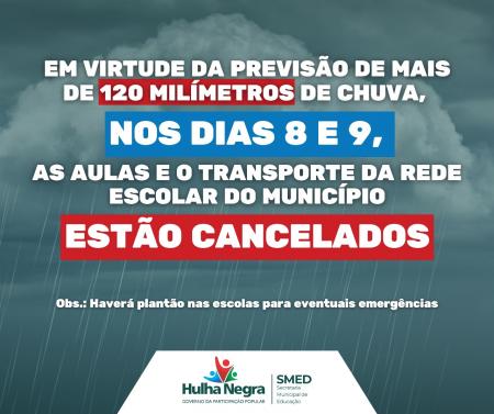 Aulas da rede municipal são canceladas devido às fortes chuvas Aulas da rede municipal são canceladas devido às fortes chuvas